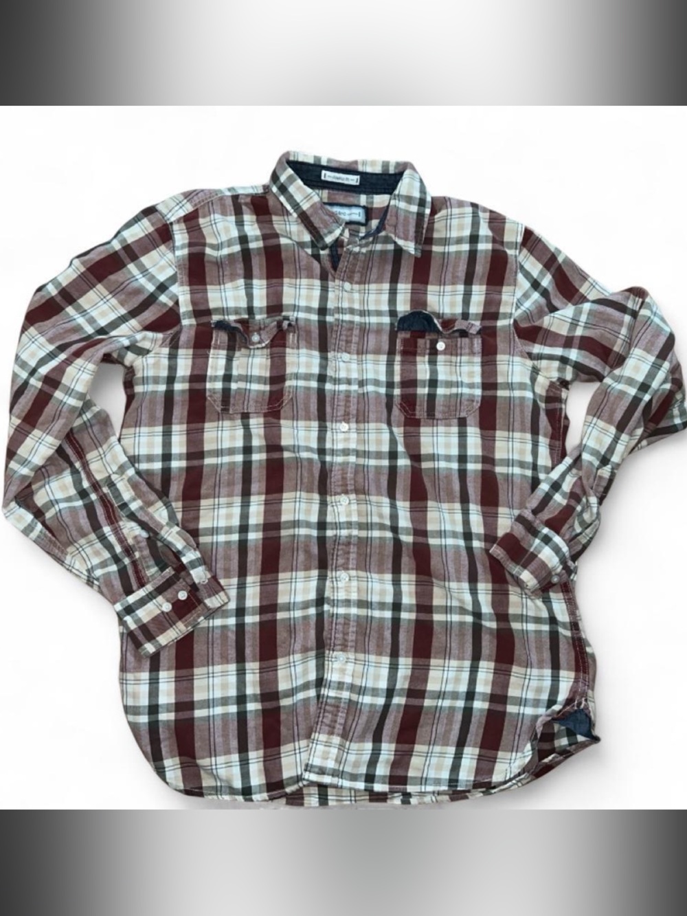 PD&C Men's Plaid Button-Down Shirt in Brown & Cream large